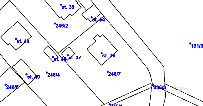Parcela st. 36 v KÚ Milasín, Katastrální mapa