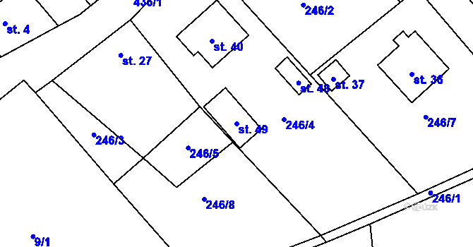 Parcela st. 49 v KÚ Milasín, Katastrální mapa