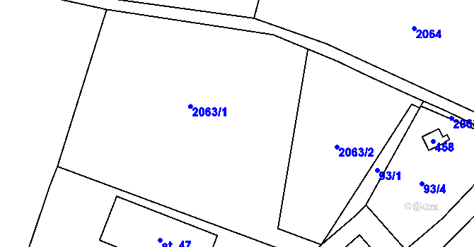 Parcela st. 2063 v KÚ Milasín, Katastrální mapa