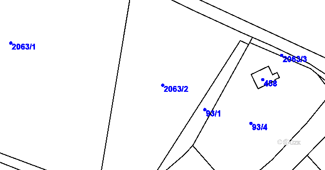 Parcela st. 2063/2 v KÚ Milasín, Katastrální mapa
