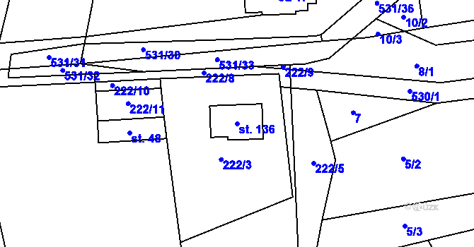 Parcela st. 136 v KÚ Střítež u Bukova, Katastrální mapa
