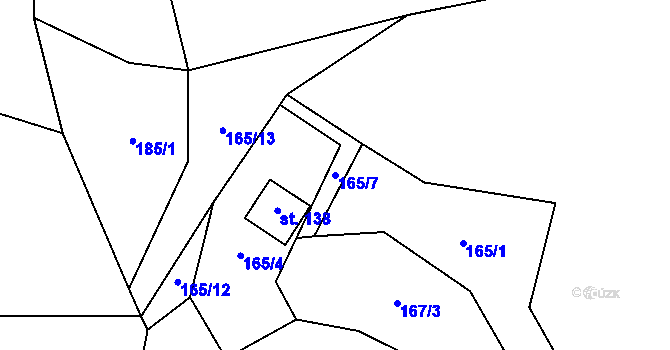 Parcela st. 165/7 v KÚ Střítež u Bukova, Katastrální mapa