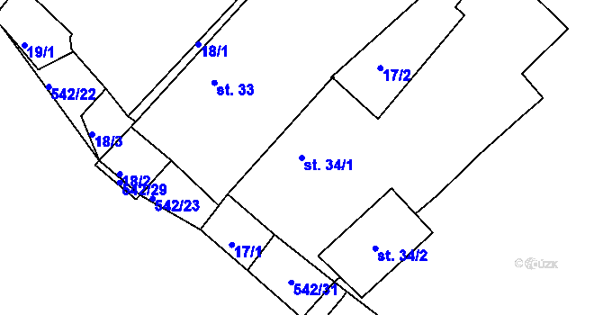 Parcela st. 34/1 v KÚ Buková u Třešti, Katastrální mapa