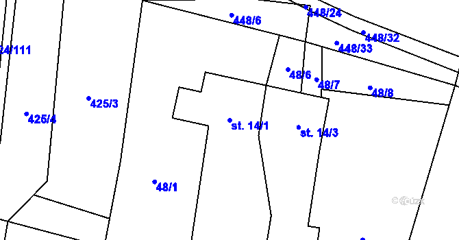 Parcela st. 14/1 v KÚ Buková u Protivanova, Katastrální mapa