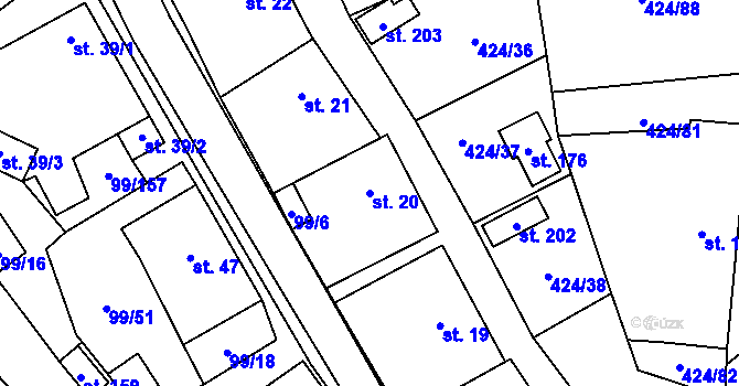 Parcela st. 20 v KÚ Buková u Protivanova, Katastrální mapa