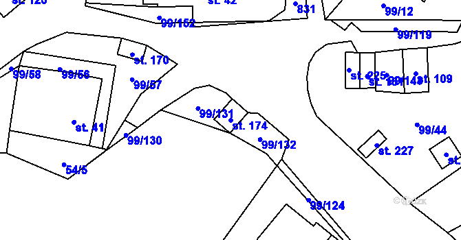 Parcela st. 174 v KÚ Buková u Protivanova, Katastrální mapa