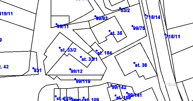 Parcela st. 184 v KÚ Buková u Protivanova, Katastrální mapa