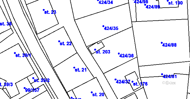 Parcela st. 203 v KÚ Buková u Protivanova, Katastrální mapa