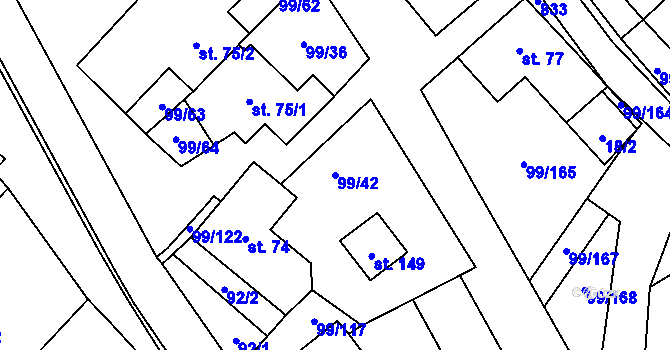 Parcela st. 99/42 v KÚ Buková u Protivanova, Katastrální mapa
