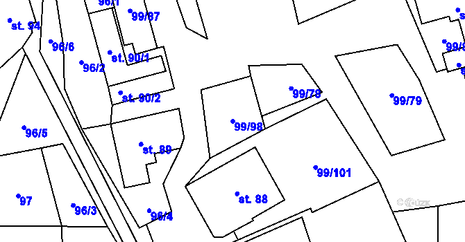 Parcela st. 99/98 v KÚ Buková u Protivanova, Katastrální mapa