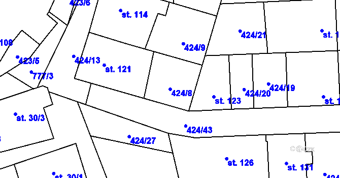 Parcela st. 424/8 v KÚ Buková u Protivanova, Katastrální mapa
