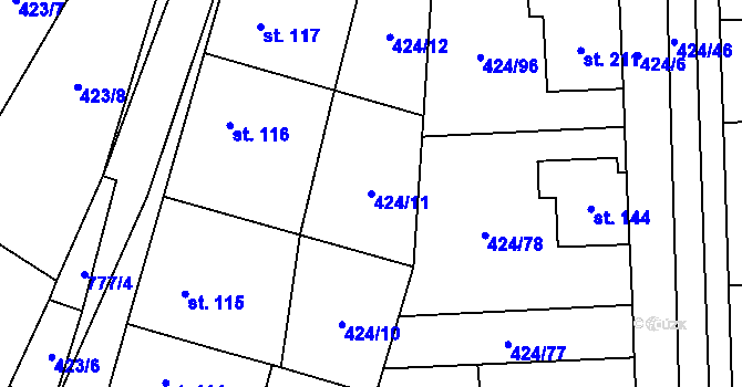 Parcela st. 424/11 v KÚ Buková u Protivanova, Katastrální mapa