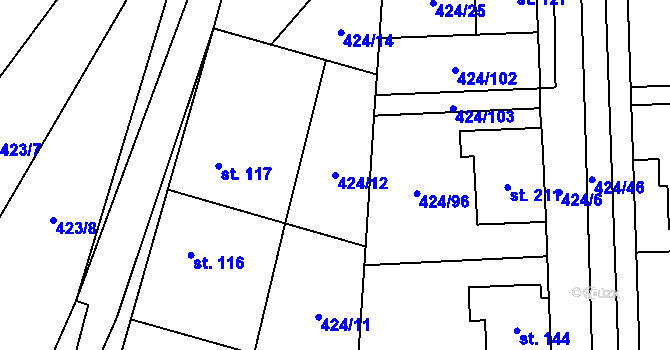 Parcela st. 424/12 v KÚ Buková u Protivanova, Katastrální mapa