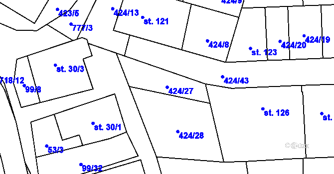 Parcela st. 424/27 v KÚ Buková u Protivanova, Katastrální mapa