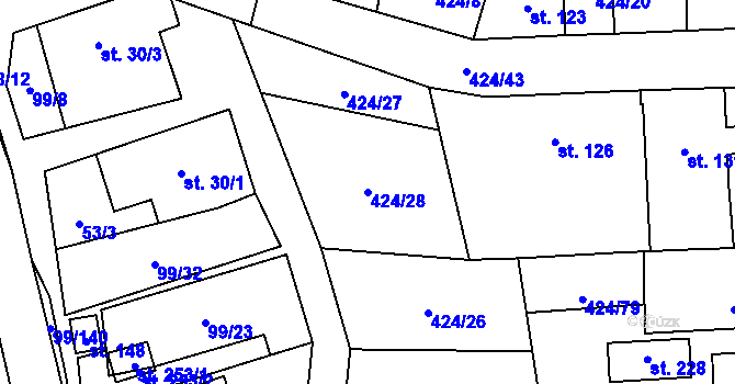Parcela st. 424/28 v KÚ Buková u Protivanova, Katastrální mapa
