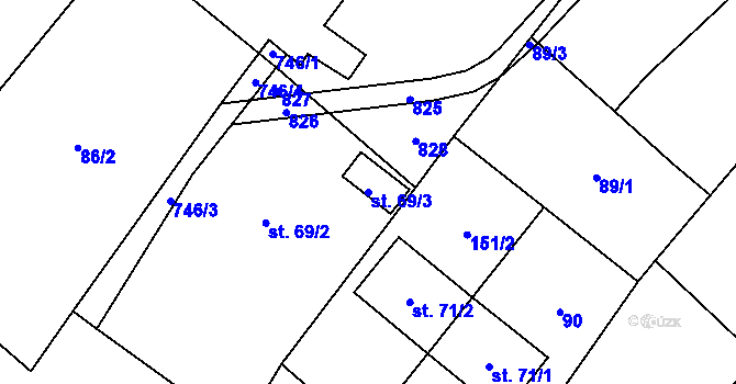 Parcela st. 69/3 v KÚ Buková u Protivanova, Katastrální mapa