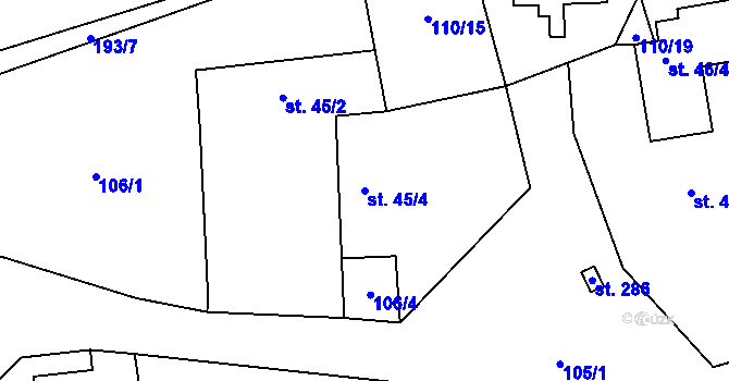 Parcela st. 45/4 v KÚ Buková u Příbramě, Katastrální mapa
