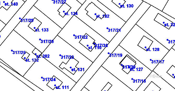 Parcela st. 110 v KÚ Buková u Příbramě, Katastrální mapa
