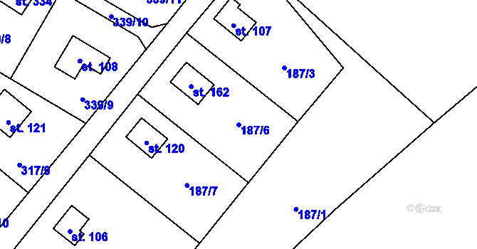 Parcela st. 187/6 v KÚ Buková u Příbramě, Katastrální mapa