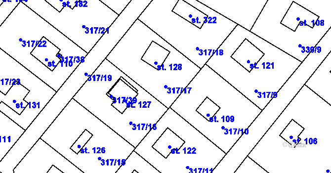 Parcela st. 317/17 v KÚ Buková u Příbramě, Katastrální mapa