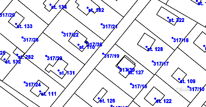 Parcela st. 317/19 v KÚ Buková u Příbramě, Katastrální mapa