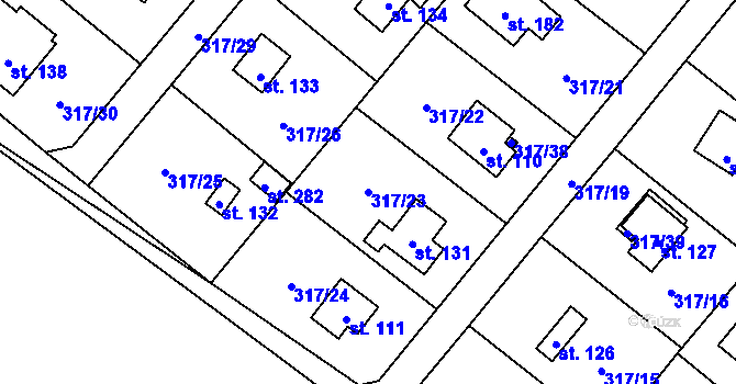 Parcela st. 317/23 v KÚ Buková u Příbramě, Katastrální mapa