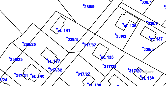 Parcela st. 317/37 v KÚ Buková u Příbramě, Katastrální mapa