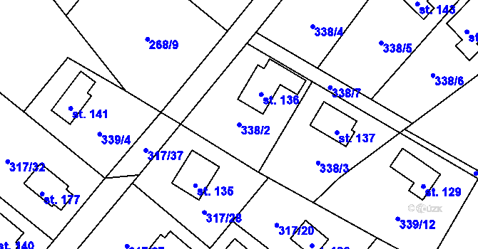 Parcela st. 338/2 v KÚ Buková u Příbramě, Katastrální mapa