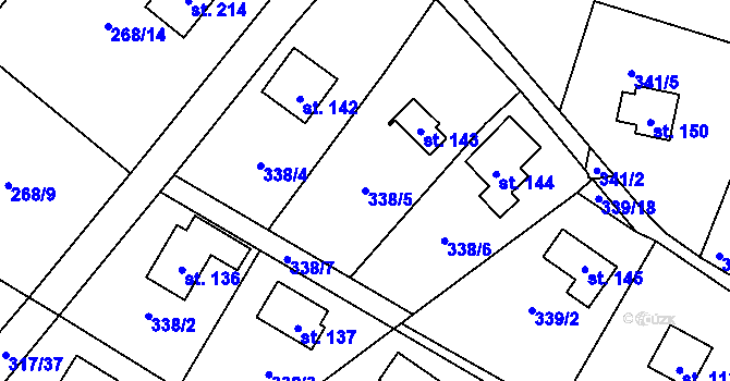 Parcela st. 338/5 v KÚ Buková u Příbramě, Katastrální mapa
