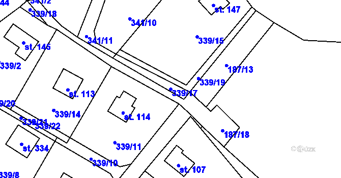 Parcela st. 339/17 v KÚ Buková u Příbramě, Katastrální mapa