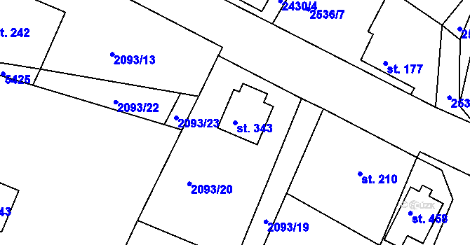 Parcela st. 343 v KÚ Bukovany u Týnce nad Sázavou, Katastrální mapa