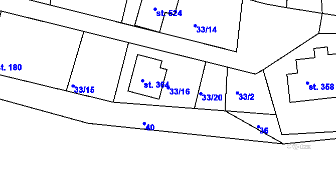 Parcela st. 33/16 v KÚ Bukovany u Týnce nad Sázavou, Katastrální mapa