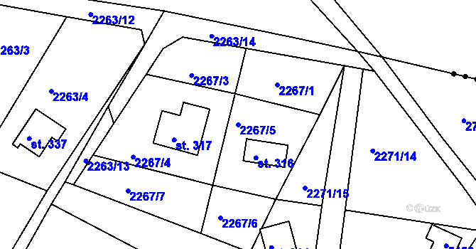 Parcela st. 2267/5 v KÚ Bukovany u Týnce nad Sázavou, Katastrální mapa