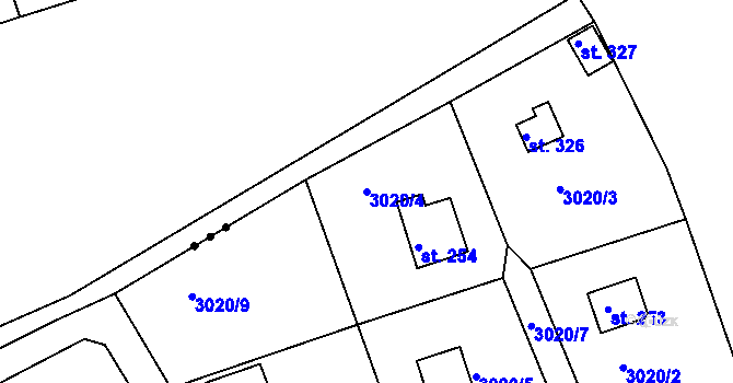 Parcela st. 3020/4 v KÚ Bukovany u Týnce nad Sázavou, Katastrální mapa