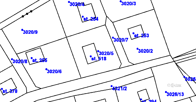 Parcela st. 3020/5 v KÚ Bukovany u Týnce nad Sázavou, Katastrální mapa