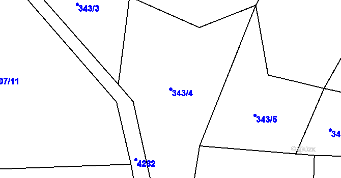 Parcela st. 343/4 v KÚ Bukovany u Týnce nad Sázavou, Katastrální mapa