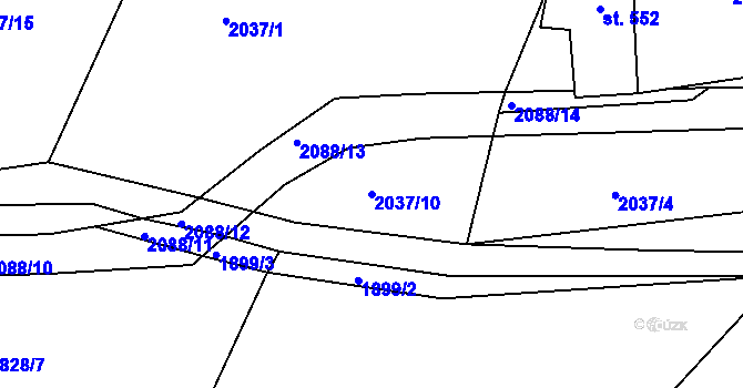 Parcela st. 2037/10 v KÚ Bukovany u Týnce nad Sázavou, Katastrální mapa