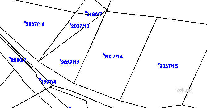 Parcela st. 2037/14 v KÚ Bukovany u Týnce nad Sázavou, Katastrální mapa