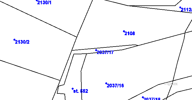 Parcela st. 2037/17 v KÚ Bukovany u Týnce nad Sázavou, Katastrální mapa