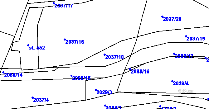 Parcela st. 2037/18 v KÚ Bukovany u Týnce nad Sázavou, Katastrální mapa