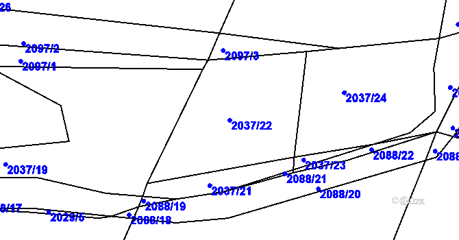 Parcela st. 2037/22 v KÚ Bukovany u Týnce nad Sázavou, Katastrální mapa