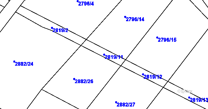 Parcela st. 2819/11 v KÚ Bukovany u Týnce nad Sázavou, Katastrální mapa