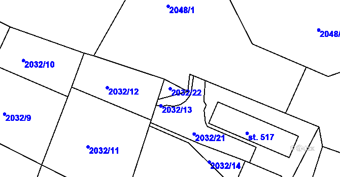 Parcela st. 2032/22 v KÚ Bukovany u Týnce nad Sázavou, Katastrální mapa