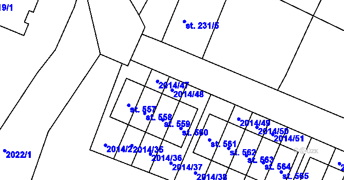 Parcela st. 2014/48 v KÚ Bukovany u Týnce nad Sázavou, Katastrální mapa