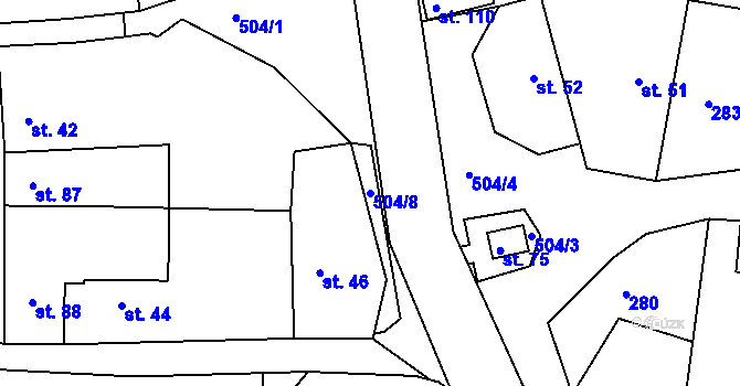 Parcela st. 504/8 v KÚ Holušice u Kozárovic, Katastrální mapa