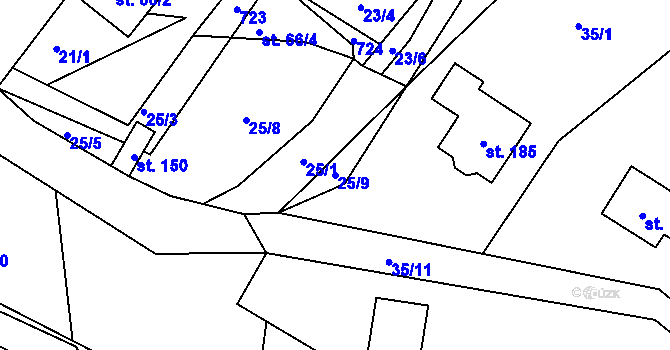 Parcela st. 25/9 v KÚ Bukovany u Nového Boru, Katastrální mapa