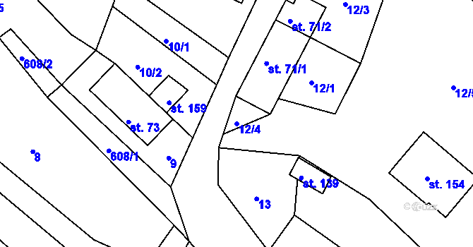 Parcela st. 12/4 v KÚ Bukovany u Nového Boru, Katastrální mapa