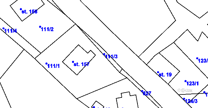 Parcela st. 111/3 v KÚ Bukovany u Nového Boru, Katastrální mapa