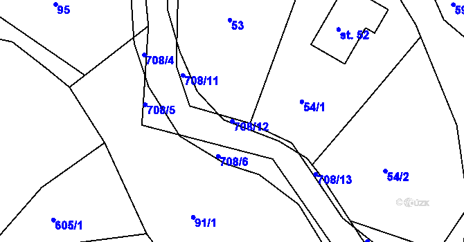 Parcela st. 708/12 v KÚ Bukovany u Nového Boru, Katastrální mapa