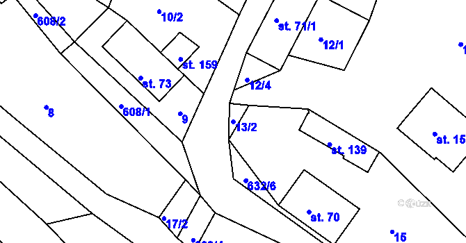 Parcela st. 13/2 v KÚ Bukovany u Nového Boru, Katastrální mapa